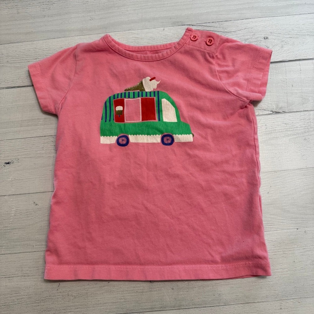 Mini Boden girls pink ice cream truck short sleeve shirt 1.5/2 years